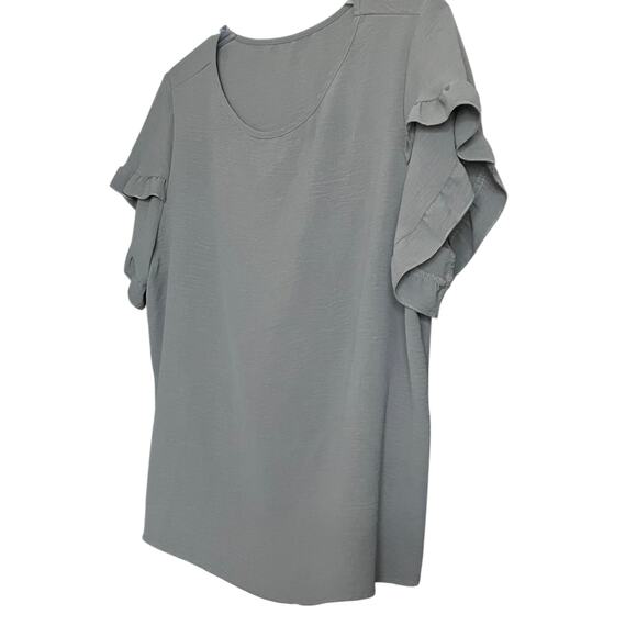 SHEIN CURVE SHORT RUFFLED SLEEVE ROUND NECK BLOUSE, WOMENS, 3XL, MED. GREY - Picture 5 of 11